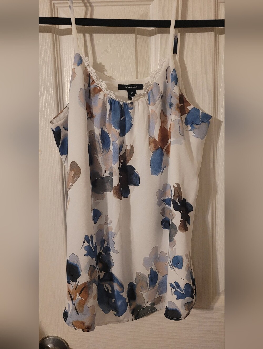 RW&CO. White Floral Camisole with Blue & Brown Watercolor Print
